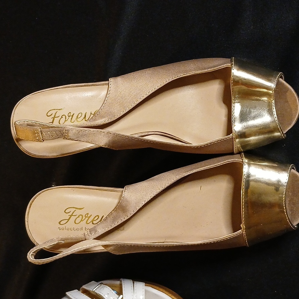 Gold and Blush Women's Peeptoe Sandals.
